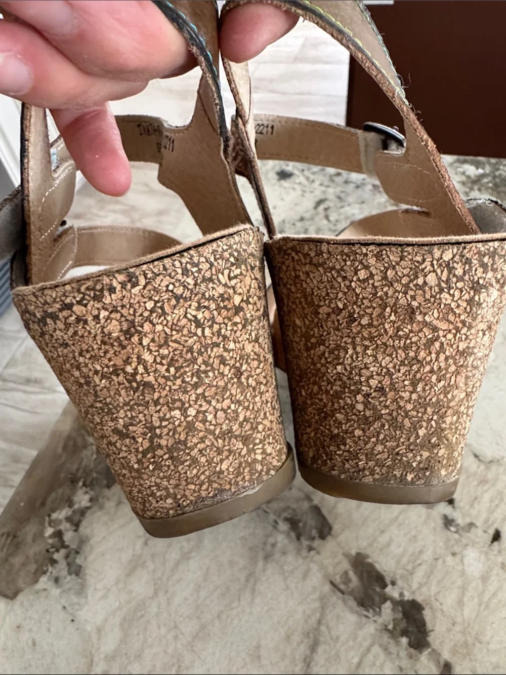 L'ATISTE Brown and White Floral Embossed Wedge Sandals